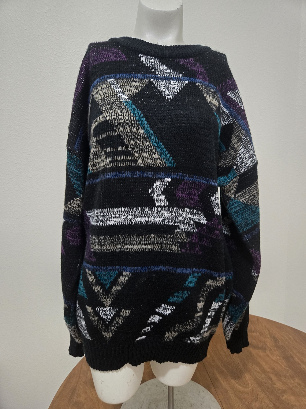 Vintage Puritan Men’s Large Southwestern Geometric Knit Sweater Black Multicolor